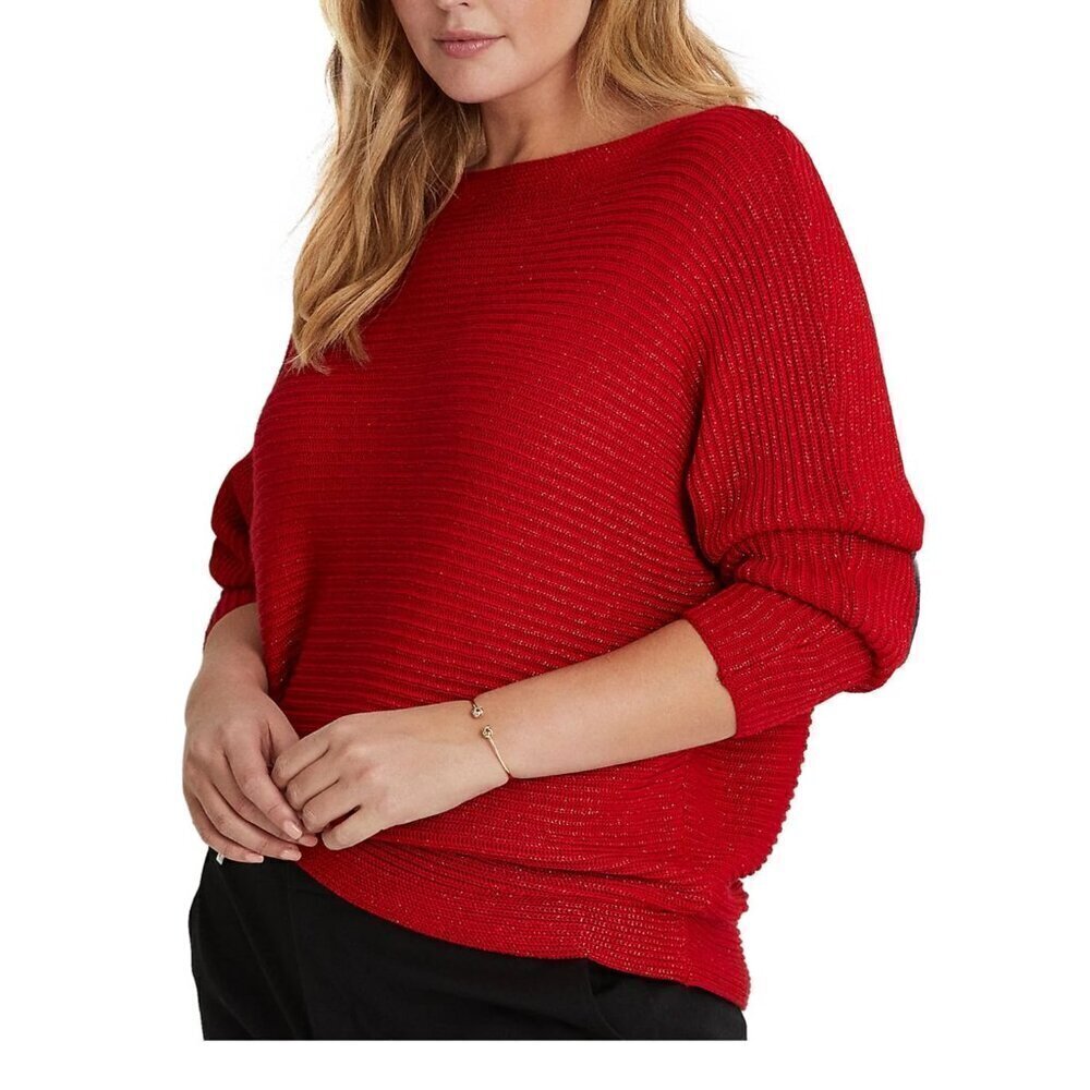 Ralph Lauren Metallic Sweater Top Women's Plus Size 3X Red Boat Neck